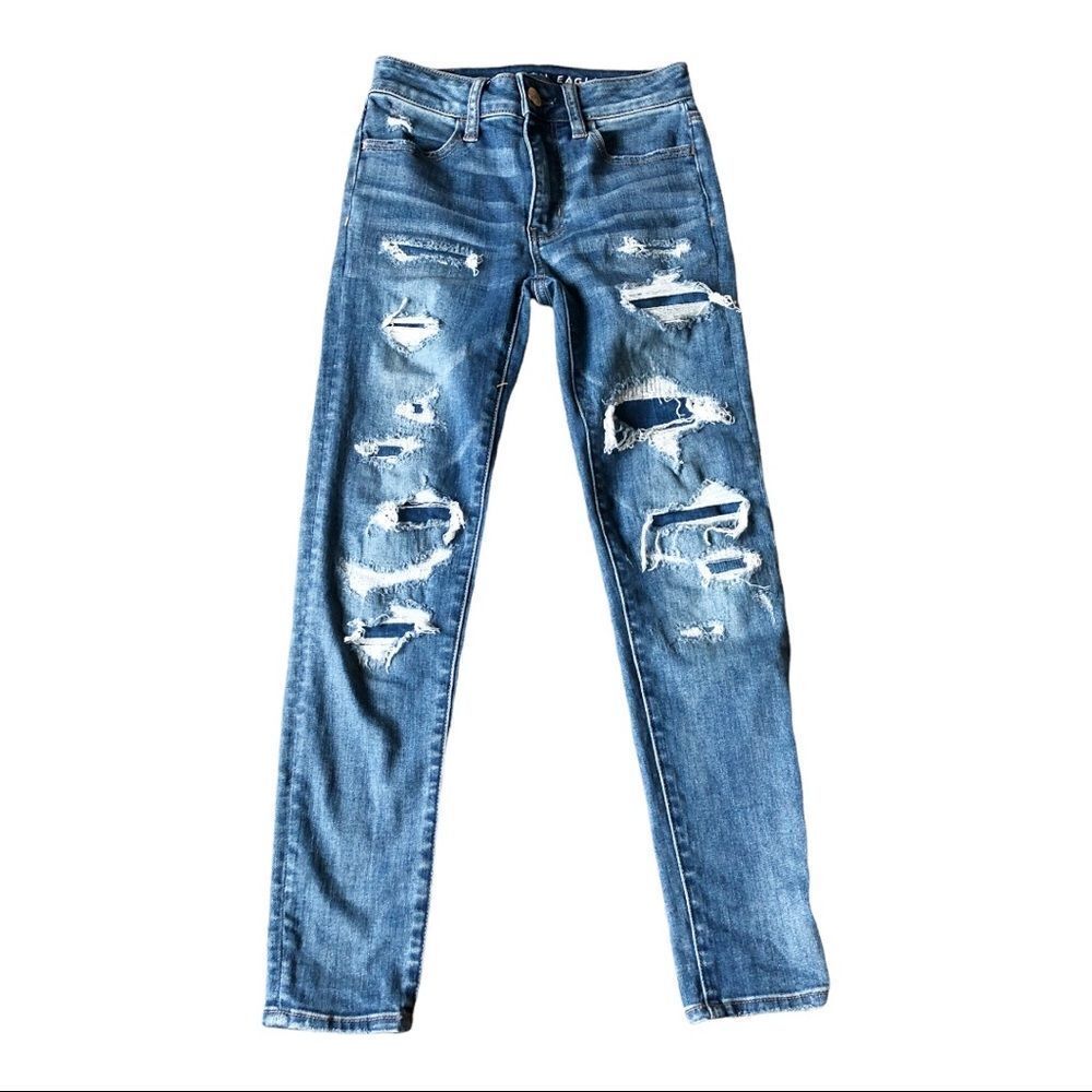 American Eagle Super Stretch Ripped/Patch Hi-Rise… - image 1